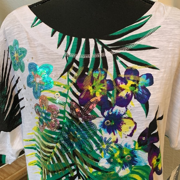 Stein Mart Multicolored Bedazzled Tropical Pattern Shirt - Picture 2 of 7